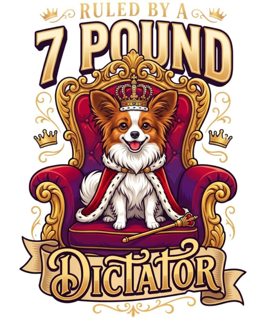 Ruled by a 7 Pound Dictator papillon on a throne, a pet-parent design for THCFACTOR™ affiliate program partners