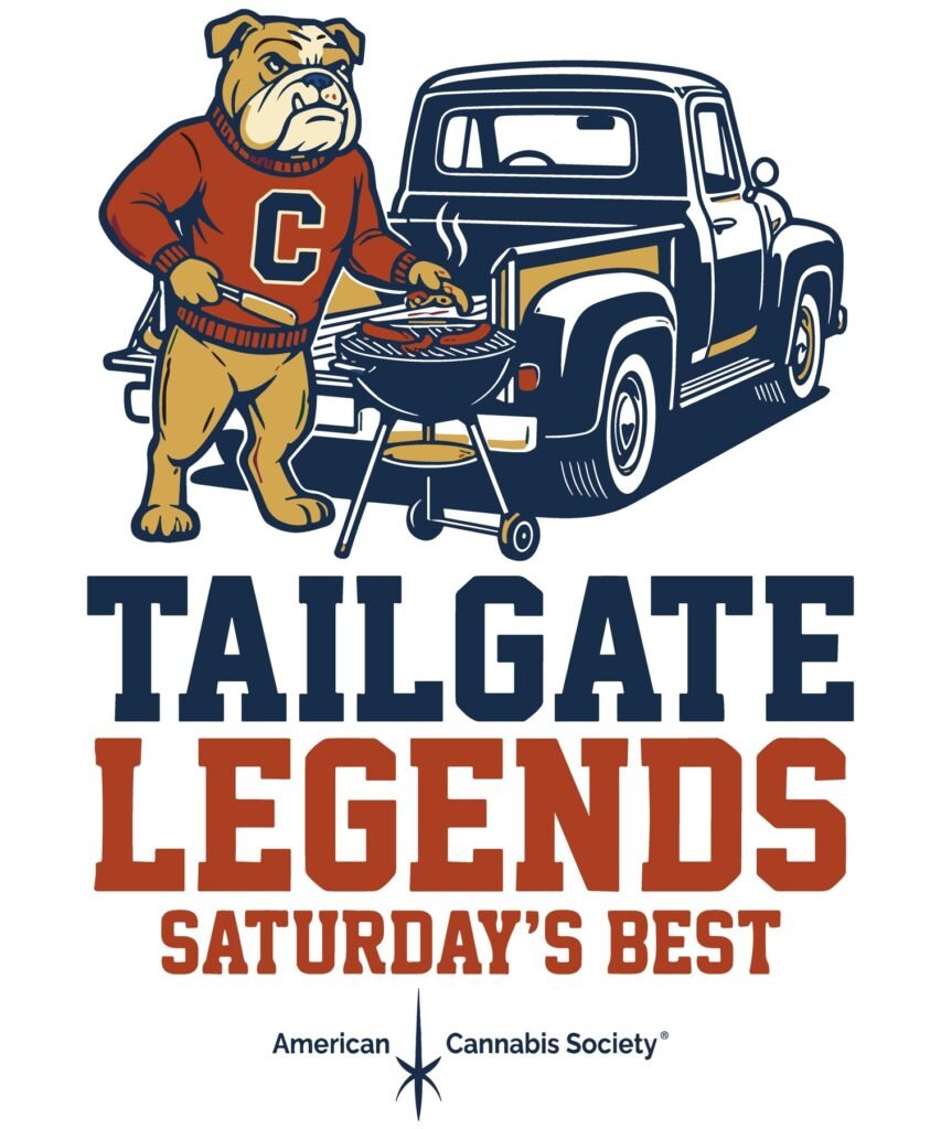 Tailgate Legends Saturday's Best bulldog grilling art from American Cannabis Society® for Free Joint Friday™ at GreenRX™ Wisconsin